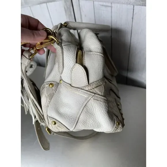 Prada Taupe Gold Leather Antik Cervo Fringe Large Bowler Bag Top Handle - Picture 4 of 16